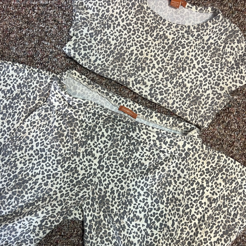 Since Forever Leopard Print Lounge Set | Soft Stretch Tee & Pants | Size M